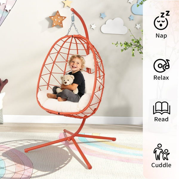 English Elm Hanging Egg Chair Pe Wicker Swing with Stand Washable Cushion Patio Bedroom T5880P497581