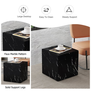 English Elm 15.7*15.7*15.7 Black Marble Texture MDF Coffee Table - Luxurious Cube Side Table, No Assembly, Versatile Decor Accent W1151P227822