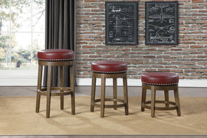 English Elm Round Swivel Stool Set of 2 with Black Faux Leather Seat, Nailhead Trim & Solid Wood Legs, 19.5" H Red+Brown 35.75 L x 22.75 W x 9.75 H B011P201575