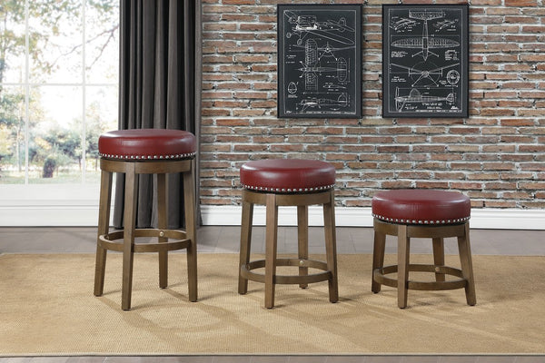 English Elm Round Swivel Stool Set of 2 with Black Faux Leather Seat, Nailhead Trim & Solid Wood Legs, 19.5" H Red+Brown 35.75 L x 22.75 W x 9.75 H B011P201575