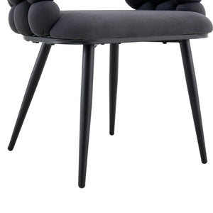 English Elm Set of 2 Sculptural Bubble Backrest Velvet Dining Chairs with Matte Black Legs W3875P370928
