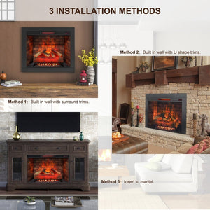 English Elm 33 Inch Infrared Quartz Electric Fireplace Insert with 3d Flame and Crackling Sound W1769P252988