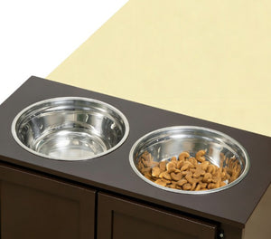 English Elm Pet Feeding Station with Raised Stainless Bowls Mdf Stand and Storage Drawer T3971P434170