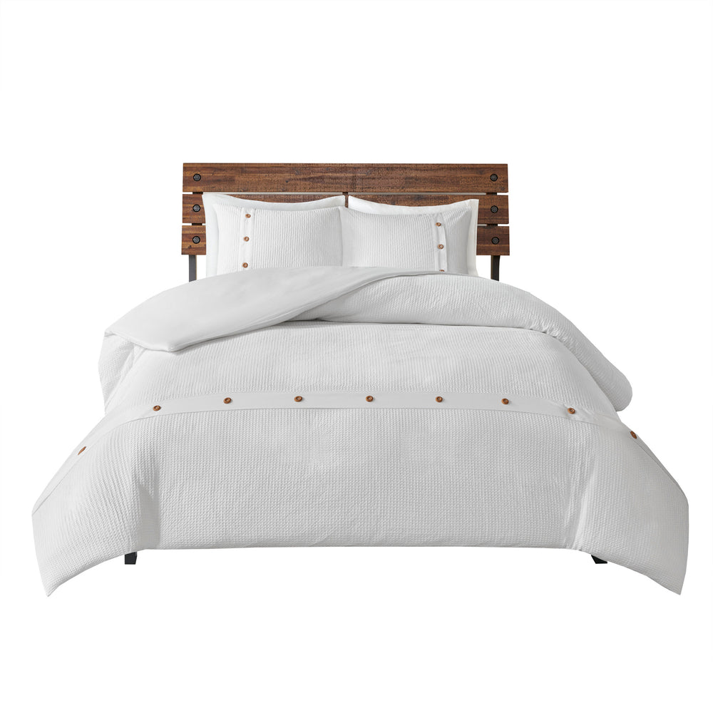English Elm Full/Queen Finely 3-Piece Cotton Waffle Weave Duvet Cover Set with Wooden Buttons, OEKO-TEX Safe and Textured Comfort B035129156