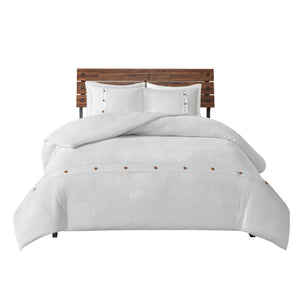 English Elm Full/Queen Finely 3-Piece Cotton Waffle Weave Duvet Cover Set with Wooden Buttons, OEKO-TEX Safe and Textured Comfort B035129156