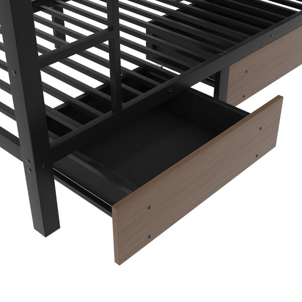 English Elm Full Size Metal Loft Bed with Stair Storage Shelves Bookshelf for Dorms Bedroom W1580S00346
