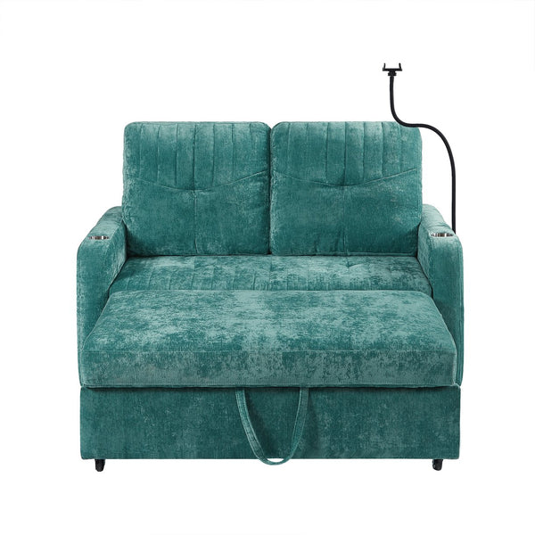 English Elm 53.9" Modern Loveseat Pull-Out Sofa Bed with Adjustable Backrest, Cup Holders, USB Charging Ports & Storage Teal N719S001650T