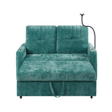 English Elm 53.9" Modern Loveseat Pull-Out Sofa Bed With Adjustable Backrest, Two Cup Holders , A Phone Holder, Three Charging Ports and Side Storage Pockets For Living Room, Teal