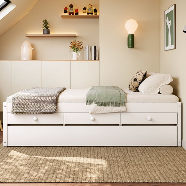 English Elm Twin Triple Metal Bunk Bed Matte Powder Coated Frame with Full Safety Guardrails White W1580S00385