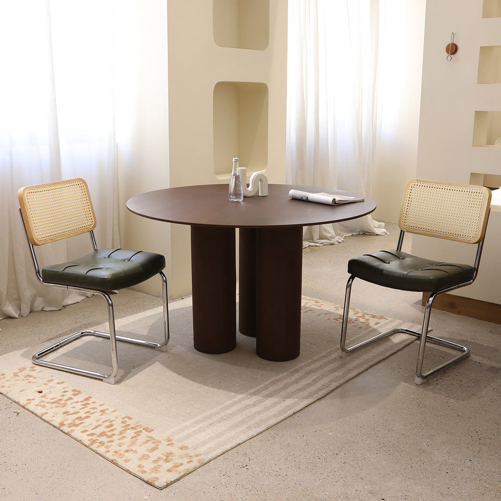 English Elm Dining Chairs Set of 2 Mid-Century Chrome Cantilever Faux Leather Rattan Back Accent Chairs Dark Green W2105P346391