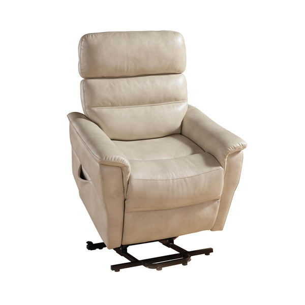 English Elm Contemporary Power Reclining Lift Chair Cream Faux Leather Memory Foam, Quiet Motor, Easy Rise B347P352678