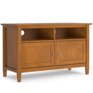 English Elm Warm Shaker Handcrafted 42" Pine TV Media Stand in Light Golden Brown with Storage, Cable Management B136P261841