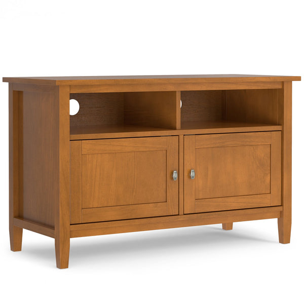 English Elm Warm Shaker Handcrafted 42" Pine TV Media Stand in Light Golden Brown with Storage, Cable Management B136P261841