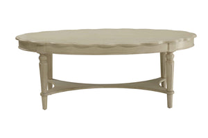 English Elm Fordon French Oval Coffee Table in Antique Ivory Finish with Turned Wood Legs & Lower Shelf Elegance B2726P265827