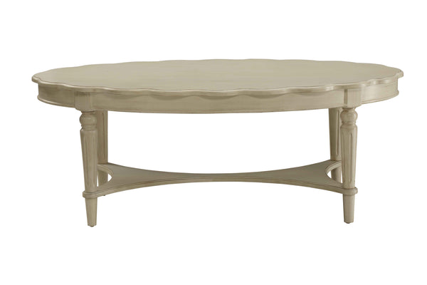 English Elm Fordon French Oval Coffee Table in Antique Ivory Finish with Turned Wood Legs & Lower Shelf Elegance B2726P265827