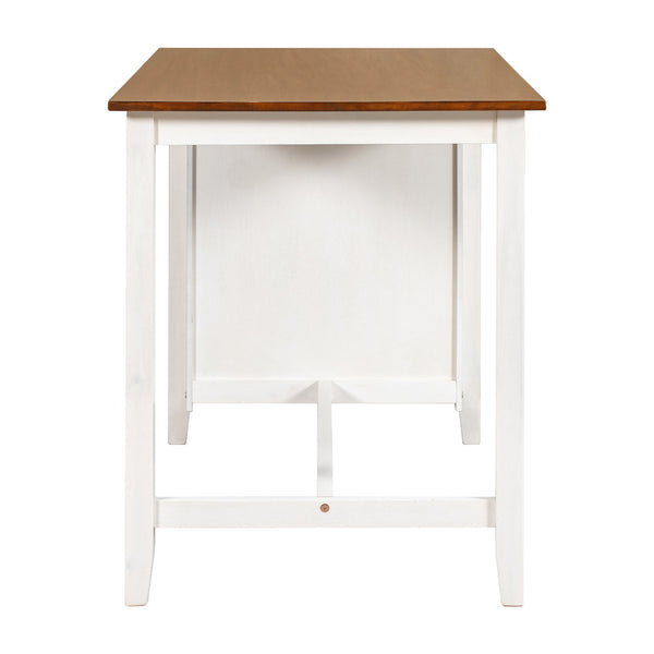 English Elm TOPMAX Counter Height Rustic Farmhouse 5-Piece Dining Set for 4 with Stacked Storage Shelves, Beige Upholstery White SP001134AAK