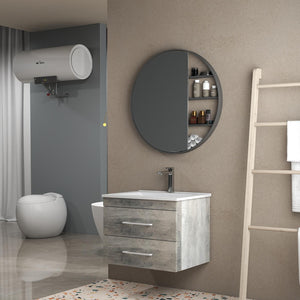 English Elm 24-Inch Modern Grey Wood Grain Wall-Mounted Bathroom Vanity With Soft-Close Drawers & Sink W3151S00014