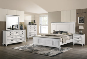 English Elm Clelane Wood Bedroom 6 Piece Set With Shiplap Panel Queen Bed, Dresser, Mirror, Two Nightstands, and Chest