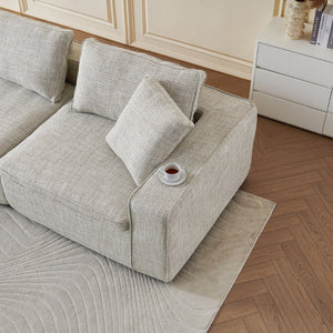 English Elm Cloud Couch Modular 4 Seater Sofa with Washable Linen and Pocket Spring Cushions Beige W1765S00141