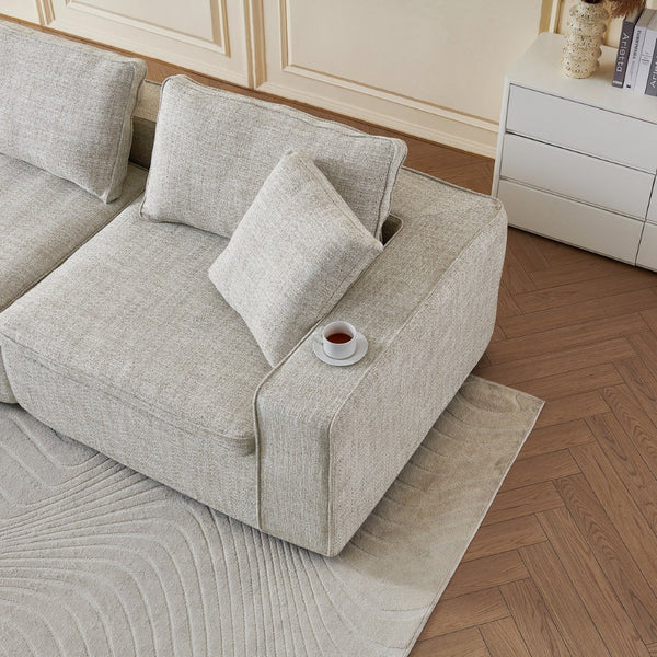 English Elm Cloud Couch Modular 4 Seater Sofa with Washable Linen and Pocket Spring Cushions Beige W1765S00141