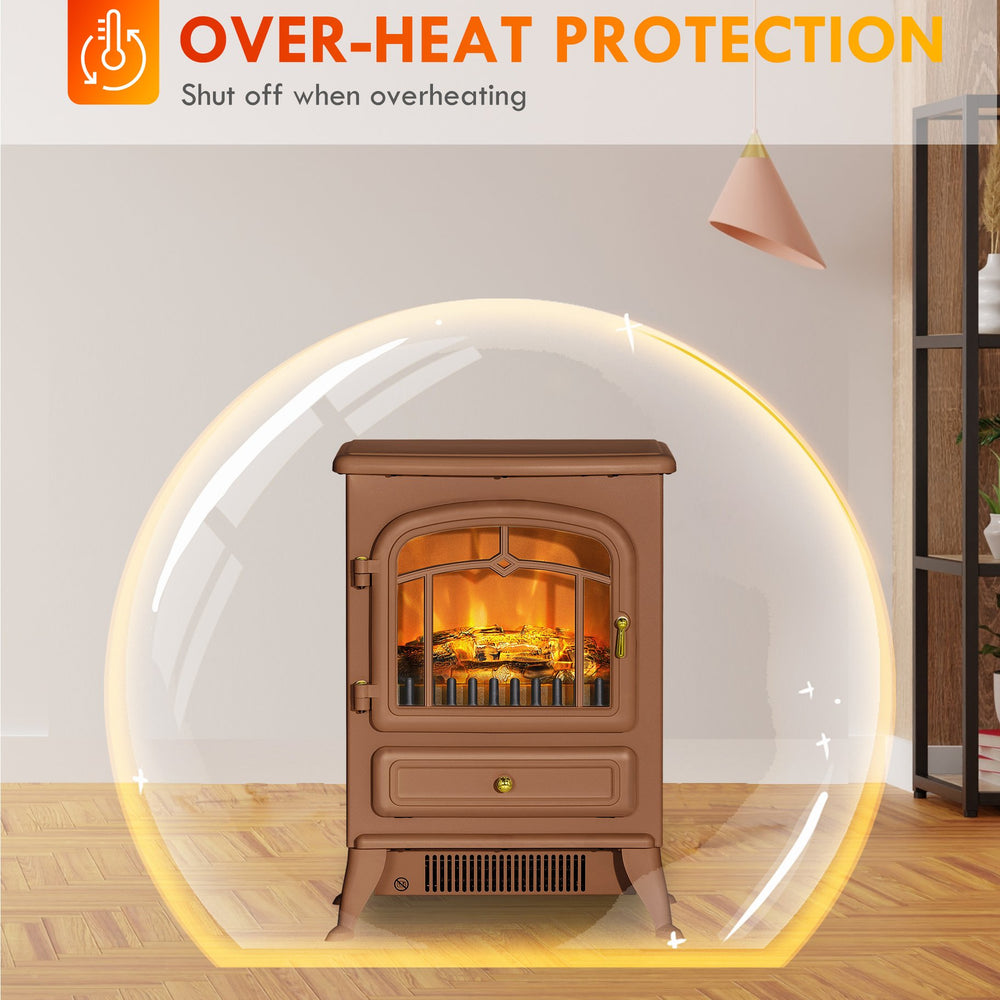 English Elm Homcom 22" Electric Fireplace Stove - Realistic Led Flames, 750W/1500W, Safety Features, Dark Brown W2225P249842