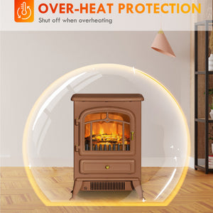 English Elm Homcom 22" Electric Fireplace Stove - Realistic Led Flames, 750W/1500W, Safety Features, Dark Brown W2225P249842