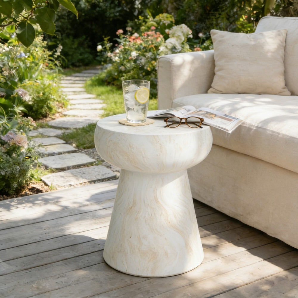 English Elm U_style Sculptural Mushroom Pedestal Table Travertine Mgo Stone Look Patio Accent Beige,Yellow N711P422070M