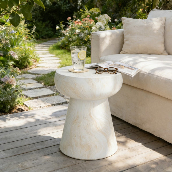 English Elm U_style Sculptural Mushroom Pedestal Table Travertine Mgo Stone Look Patio Accent Beige,Yellow N711P422070M