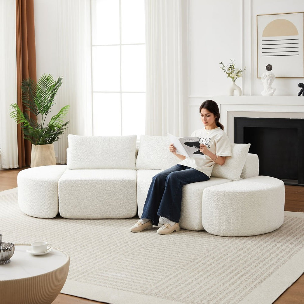 English Elm 106.3-inch Chenille Modular Sectional with Curved Ottomans for Modern Living Spaces W3505P383963