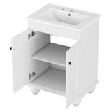 English Elm 24" White Modern Sleek Bathroom Vanity Elegant Ceramic Sink With Solid Wood Frame, Adjustable Shelf