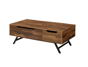 English Elm Throm Walnut Lift-Top Coffee Table with Hidden Storage, Drawer & Metal Legs — Modern Industrial Chic B2726P251273