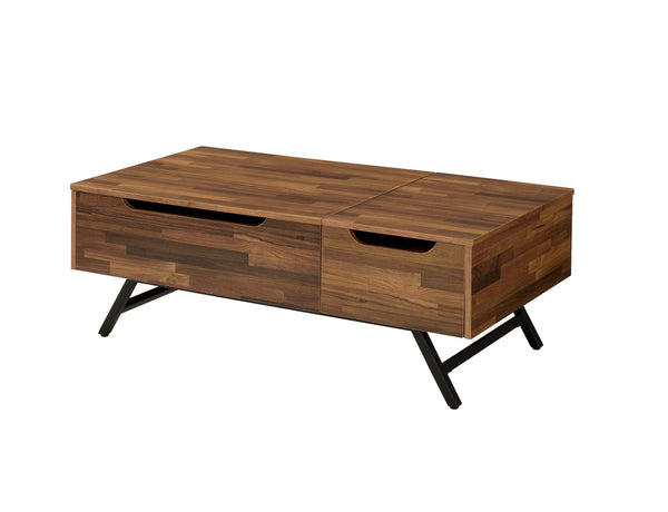 English Elm Throm Walnut Lift-Top Coffee Table with Hidden Storage, Drawer & Metal Legs — Modern Industrial Chic B2726P251273