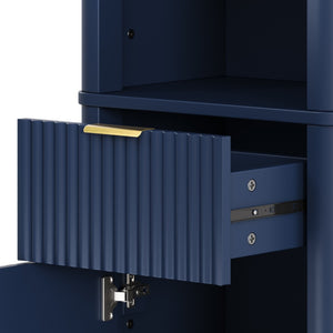 English Elm 68" Tall Fluted Freestanding Storage Cabinet with Drawer and Adjustable Shelf for Bathroom Blue N817P375218B