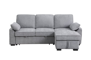 English Elm Marcello Chenille Sleeper Sectional with Reversible Chaise Storage and Charging Console Light Gray B2749S00163