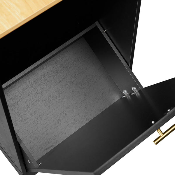 English Elm 53 Inch Large Kitchen Island With Hidden Trash Storage & Adjustable Shelves, Black & Oak Finish W1820P199483