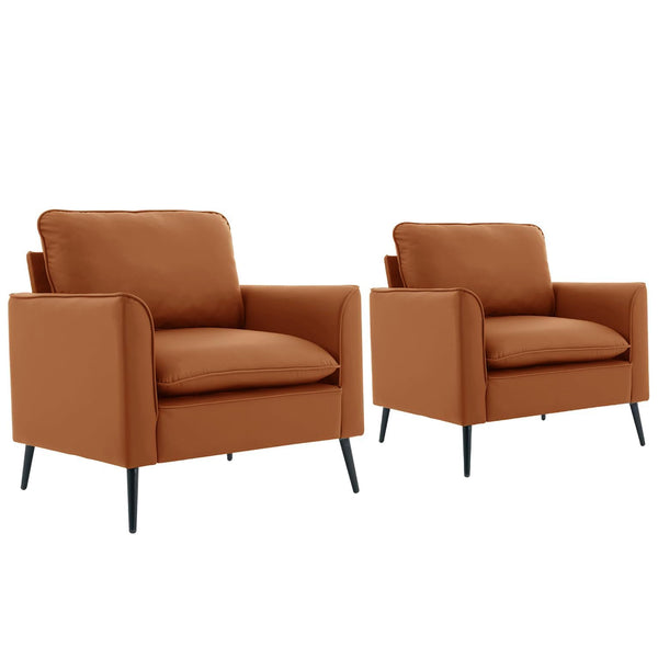 English Elm TS Cat paw leather upholstered sofa modern Nordic retro lounge chair with breathable faux-leather comfort pillows Brown W2311P345746