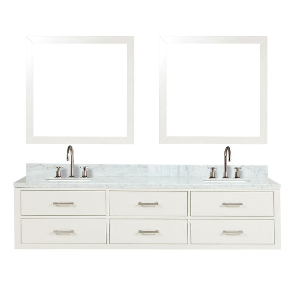 English Elm White Double Bath Vanity Set With Carrara Marble Top, Chrome Faucets & 36" Mirrors For Elegant Baths B2731S01834-GIGA