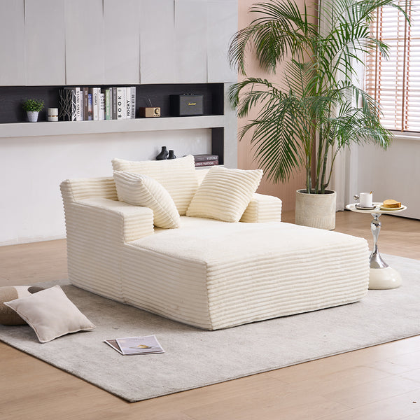 English Elm Oversized Corduroy Chaise Longue Sofa Bed — Modern Deep-Seat Sleeper with Armrests & Pillows for Compact Spaces Beige W1752P264712