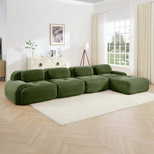 English Elm 4-seat Modular Corduroy Sectional Sofa with Curved Armrests for Living Rooms Olive Green W714S01262
