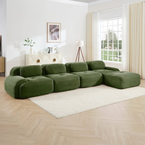 English Elm 4-seat Modular Corduroy Sectional Sofa with Curved Armrests for Living Rooms Olive Green W714S01262