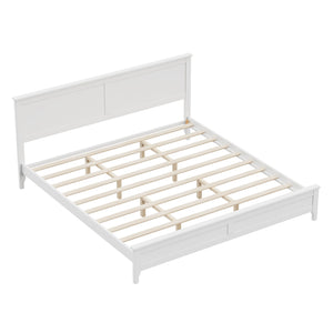 English Elm Modern White Solid Wood King Platform Bed with Elegant Slat Headboard, Pine/MDF, 650LB Capacity N701P300990K