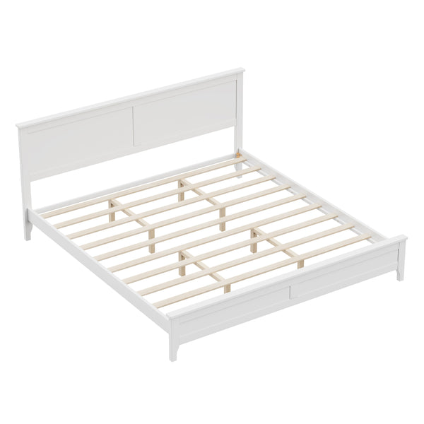 English Elm Modern White Solid Wood King Platform Bed with Elegant Slat Headboard, Pine/MDF, 650LB Capacity N701P300990K