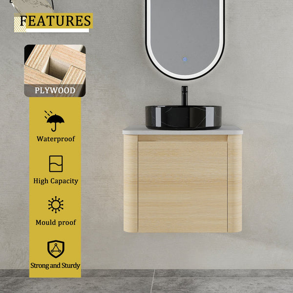 English Elm 24'' Wall-Mounted Bathroom Vanity With Artistic Ceramic Sink, Soft-Close Door & Space-Saving Design W999S00461