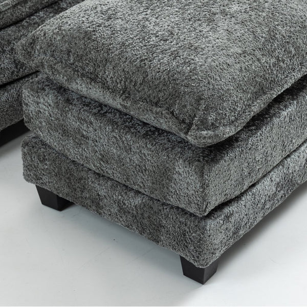 English Elm 55.32*39.76" Boucle Single Sofa with Ottoman, Wide Deep Cushion, Wrapped Arms, Storage Pockets, Cozy Contemporary Appeal DARK GREY W2715P269755