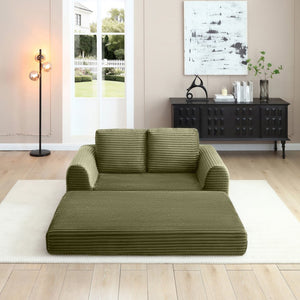 English Elm 2-in-1 Corduroy Futon Loveseat Sleeper Modular Floor Couch for Studio Living Rooms Green W1117P415698