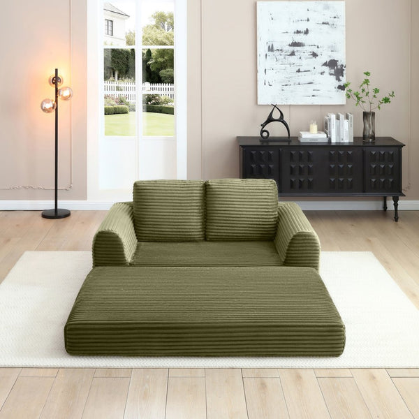 English Elm 2-in-1 Corduroy Futon Loveseat Sleeper Modular Floor Couch for Studio Living Rooms Green W1117P415698