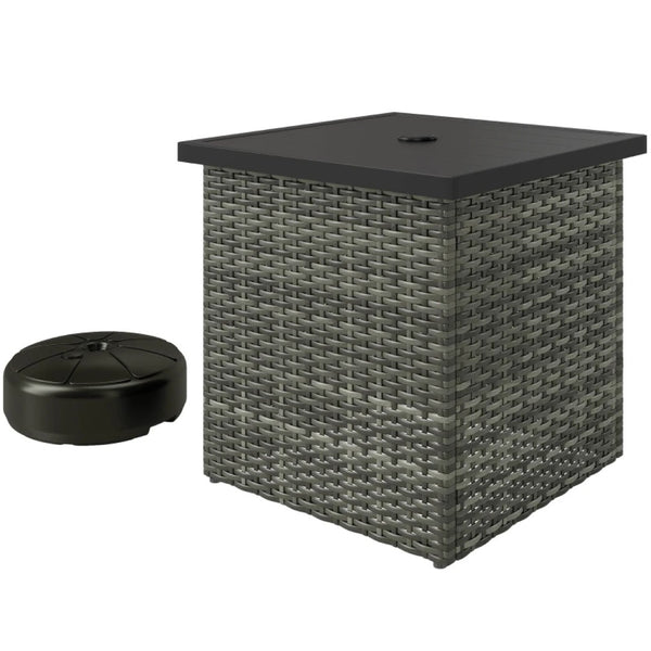 English Elm Outdoor Pe Rattan Side Table with Built-in Umbrella Hole for Patio Lounge Areas Gray T3971P443849