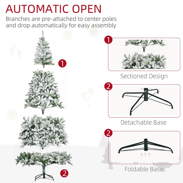 English Elm Homcom 9' Snow Flocked Pine Artificial Christmas Tree - Realistic, Easy Setup & Customizable Decor W2225P229663