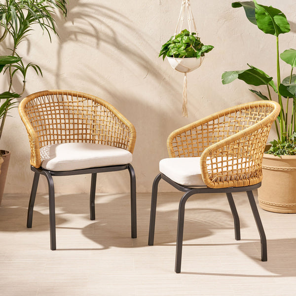English Elm Christopher Knight Home® - ARIAS Light Brown PE Rattan Club Chair Set of 2 – Boho Curved Back, Water‑Resistant Cushions, Iron Frame 65763.00PELBRN