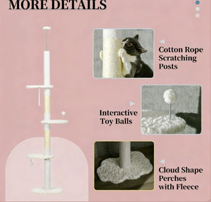 English Elm Cat Tower Floor to Ceiling Tension Rod Climbing Tree with Sisal Posts and Cloud Perches T3971P431452